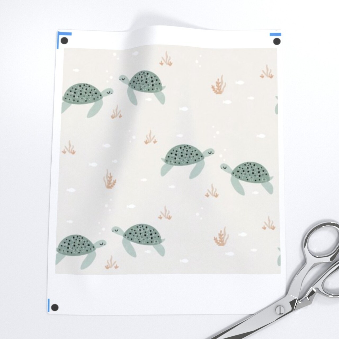 Boho Sea Turtles Coastal Nautical Life Ocean Beige Cream Green Cute Sweet Unisex Custom Printed Fabric by Spoonflower Various Fabrics by the Yard or Fat Quarter
